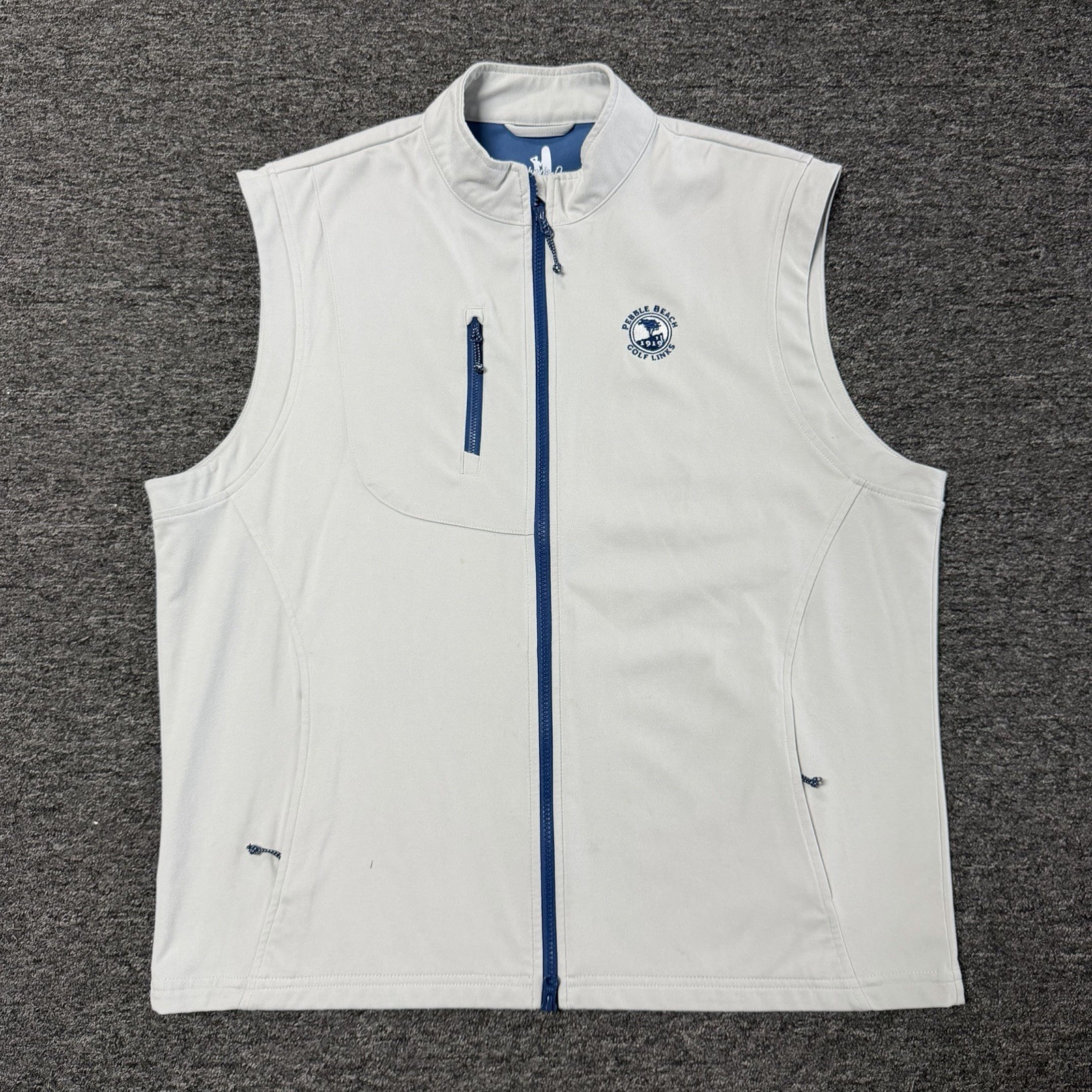 Johnnie-O Pebble Beach Golf Links Full Zip Gray Stretch Vest Jacket Sz XL Msnz