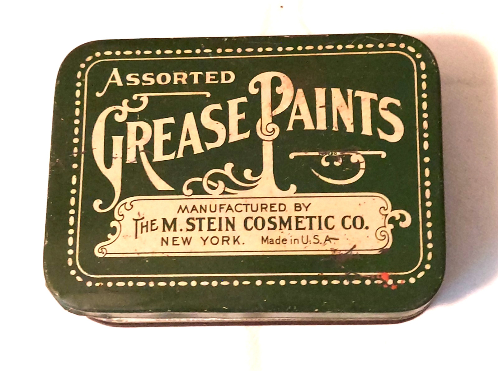 Vintage Stein’s GREASE PAINT Tin M Stein Cosmetic Co New York Green Advertising Vintage Stein’s GREASE PAINT Tin M Stein Cosmetic Co New York Green Advertising