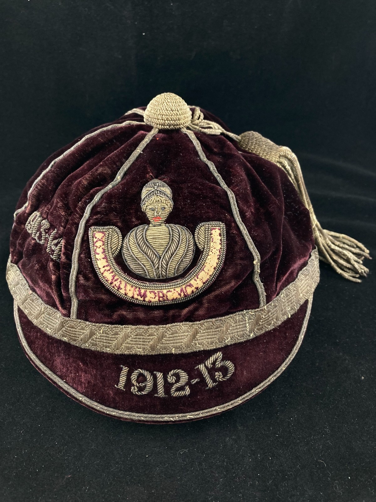 Rare Antique Velvet Sports Hat Silver Tassel C1913 Madras University India