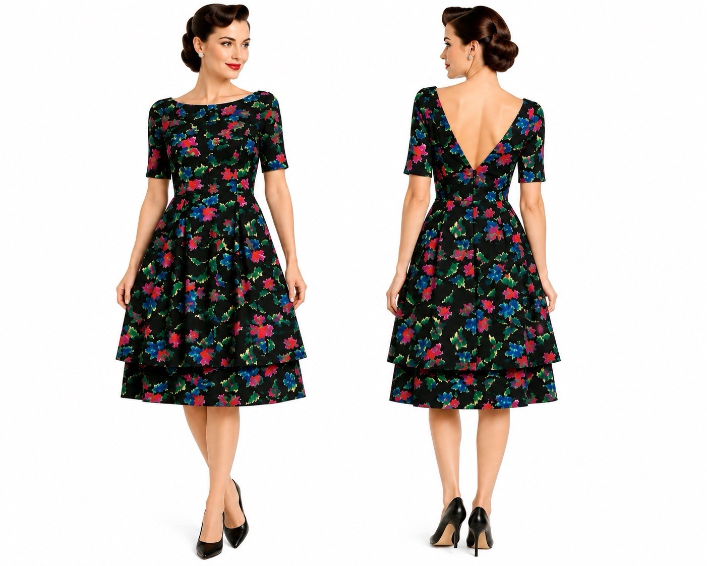vintage 1960s SUZY PERETTE DRESS XS floral fit flare cocktail dramatic party