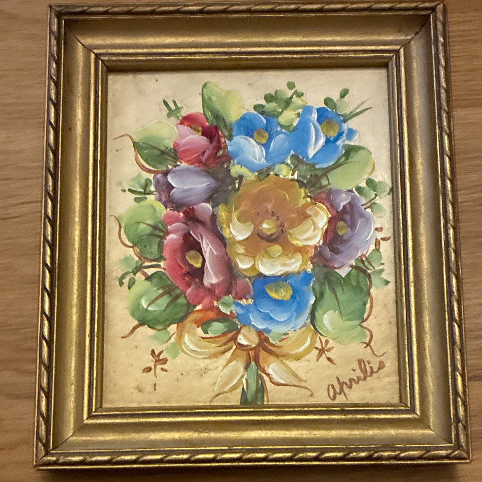 Vintage 1940’s Signed Floral Bouquet Still Life Painting Wood Frame Hand Painted Vintage 1940’s Signed Floral Bouquet Still Life Painting Wood Frame Hand Painted