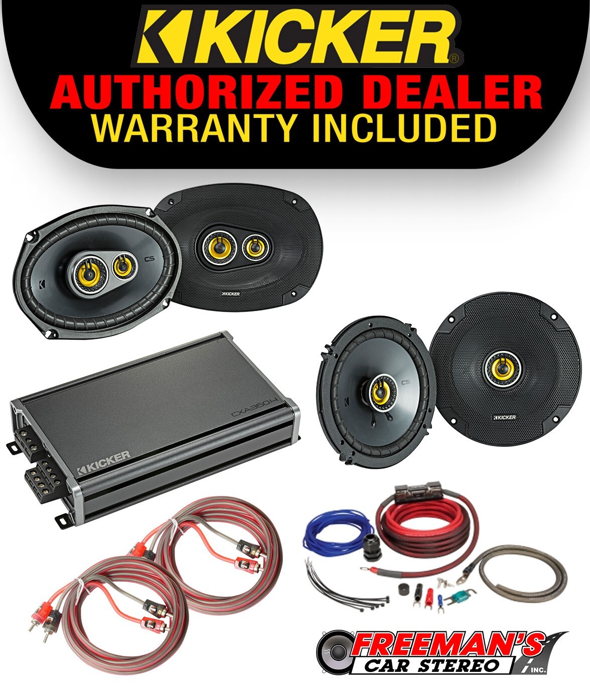 Kicker 46CSC6934 + 46CSC654 Amplifier and Speaker Bundle with Install Kit