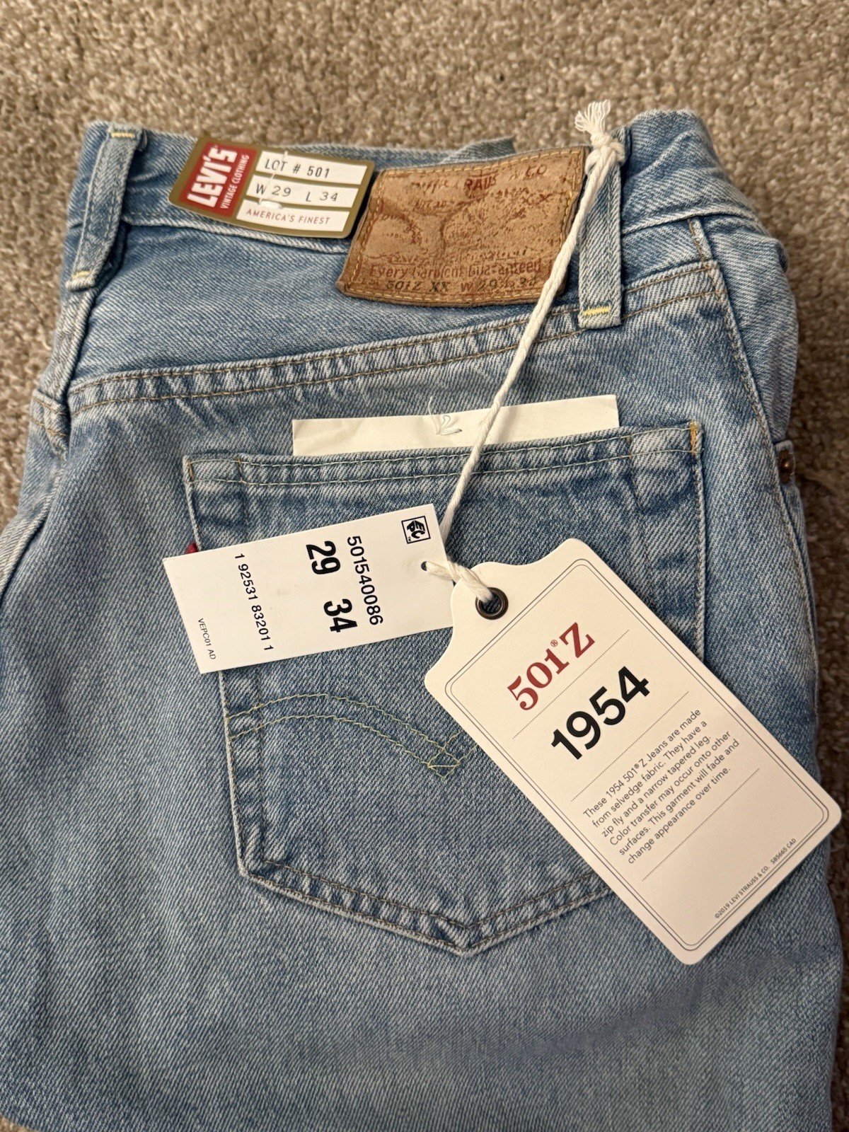 NWT Levi\'s Vintage Clothing LVC 1954 501Z XX Selvedge Jeans W29 L34 NWT Levi\'s Vintage Clothing LVC 1954 501Z XX Selvedge Jeans W29 L34