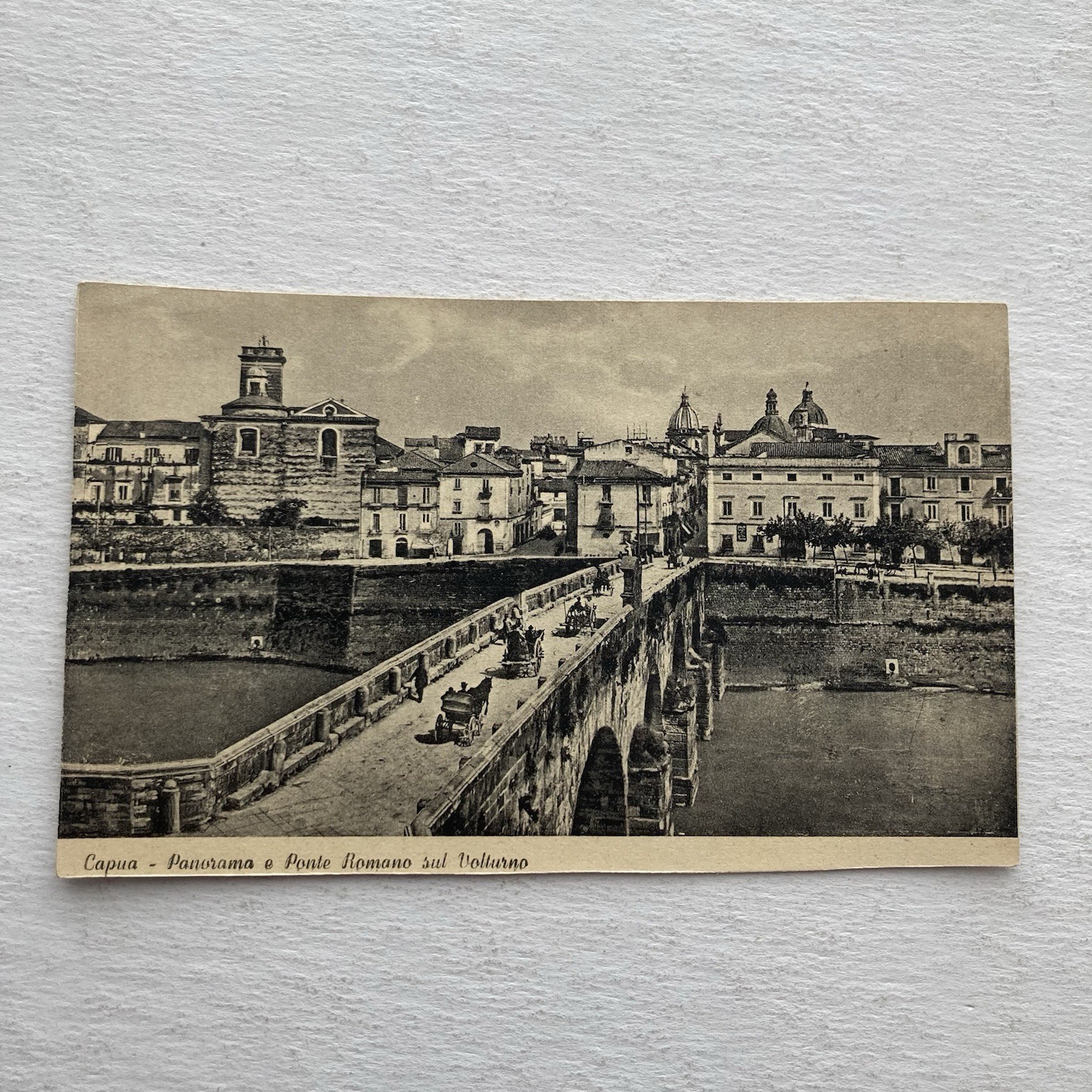 Capua Vintage Postcard Panorama and Roman Bridge on the Volturno Unposted