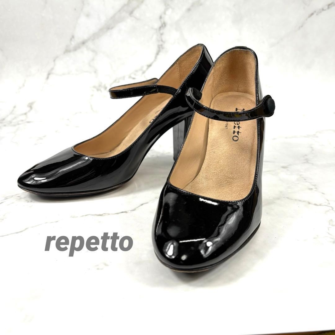 REPETTO Strap Mary Jane Pumps Patent Leather Black EU37 Approx US 6 Heels