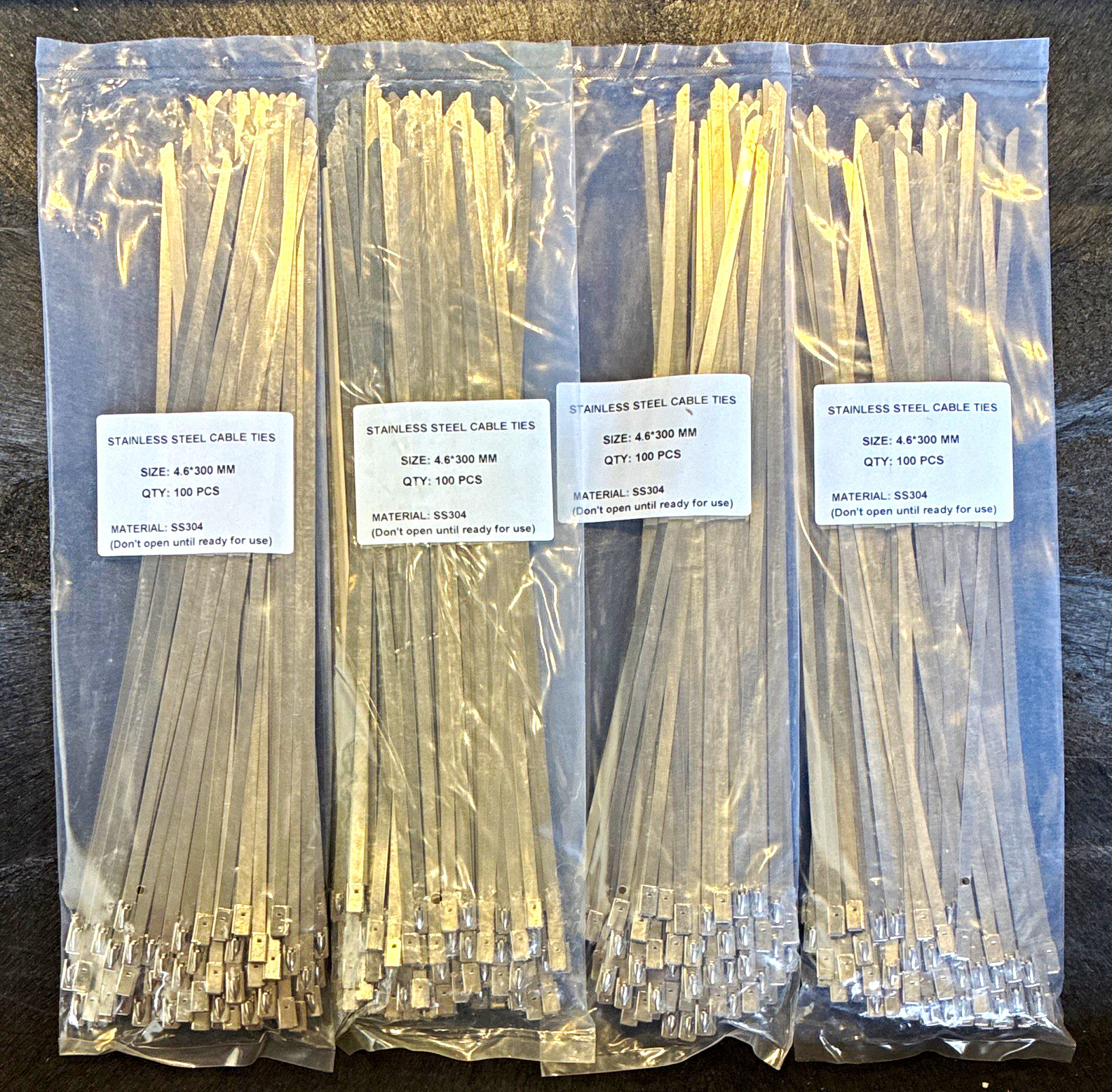 400 Pack - Stainless Steel SS304 Cable Ties 4.6mm x 300mm (0.18”x11.8”) 400 Pack - Stainless Steel SS304 Cable Ties 4.6mm x 300mm (0.18”x11.8”)