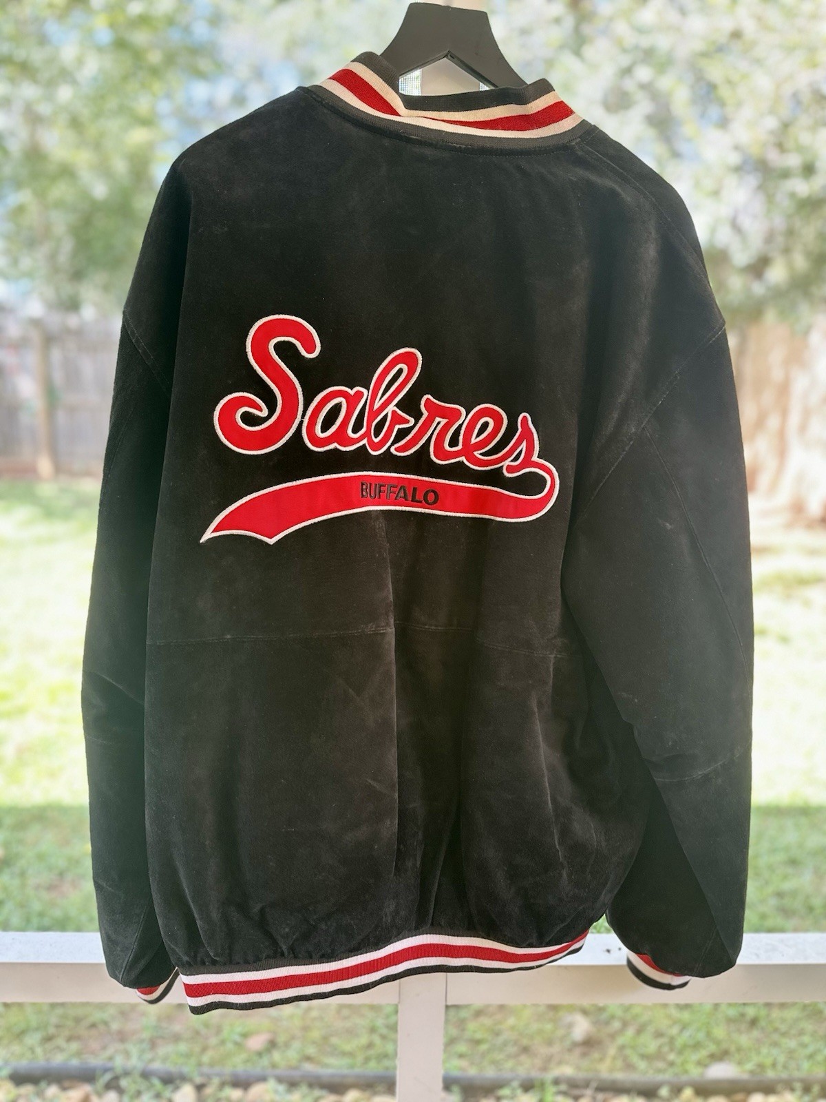 Vtg 90s Buffalo Sabres Black Suede Leather Jacket Mens XL Goathead Era MINT Vtg 90s Buffalo Sabres Black Suede Leather Jacket Mens XL Goathead Era MINT