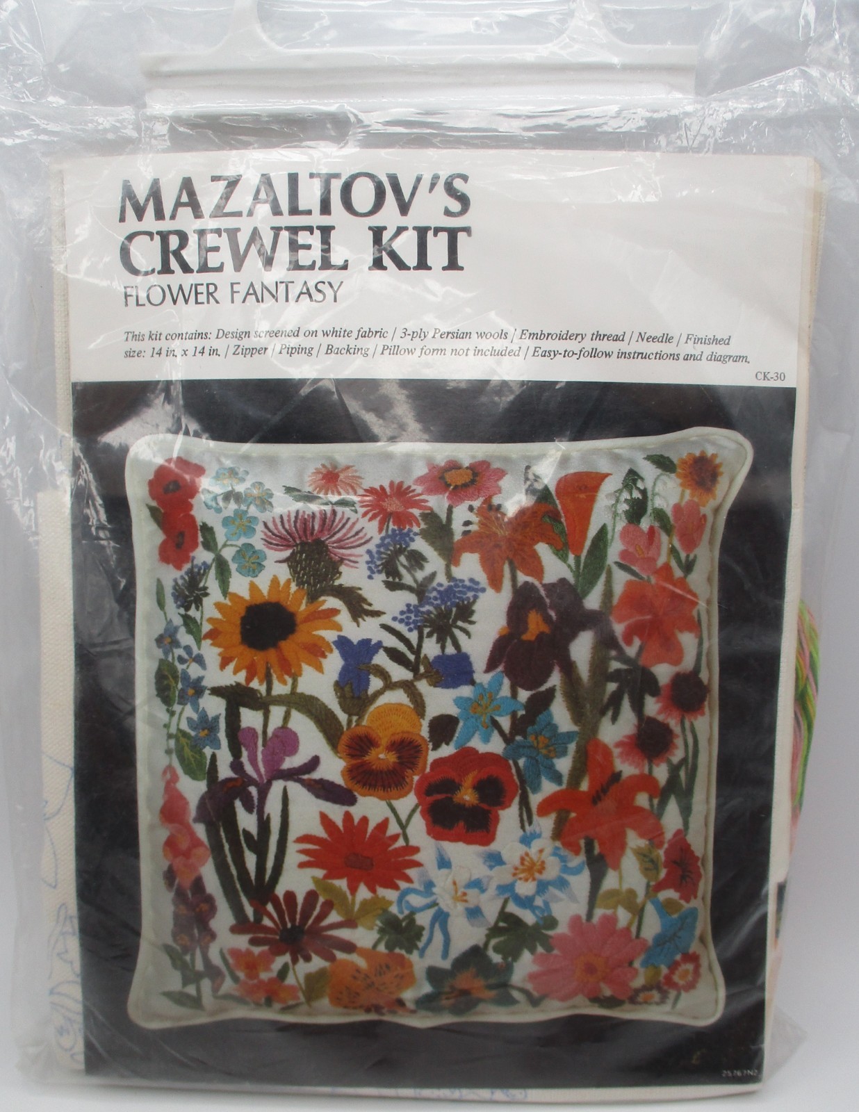 NIP Vintage Mazaltov's Flower Fantasy Crewel Pillow Kit NOS Floral 14 NIP Vintage Mazaltov's Flower Fantasy Crewel Pillow Kit NOS Floral 14
