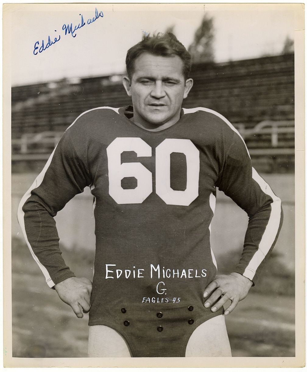 1945 Eddie Michaels Signed AUTO original TYPE I Photo Bears Redskins Eagles D.76