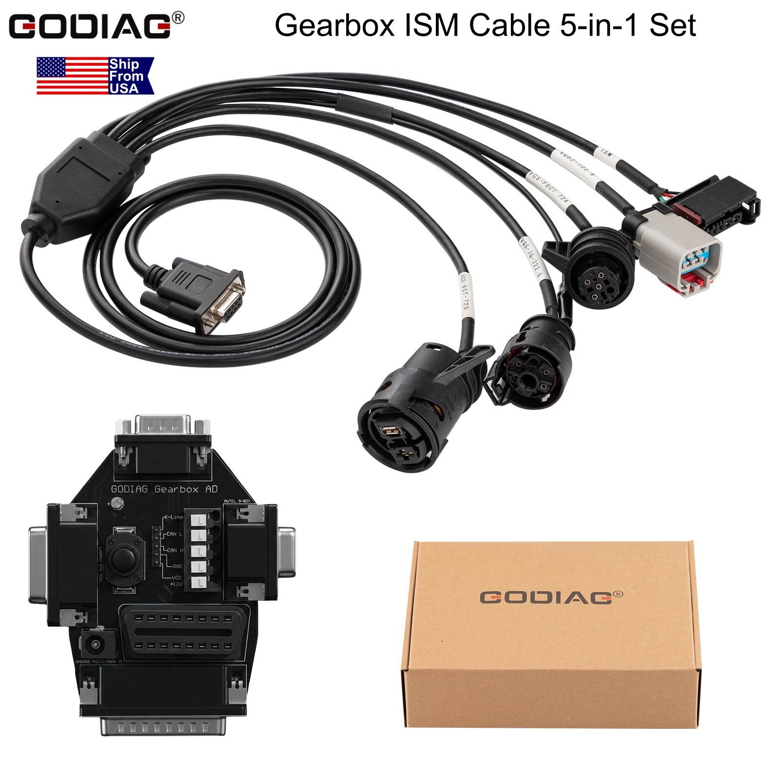 GODIAG Gearbox ISM Cable 5-in-1 Set for Mercedes Benz VGS-9GT-725/ VGS-FDCT 724 GODIAG Gearbox ISM Cable 5-in-1 Set for Mercedes Benz VGS-9GT-725/ VGS-FDCT 724