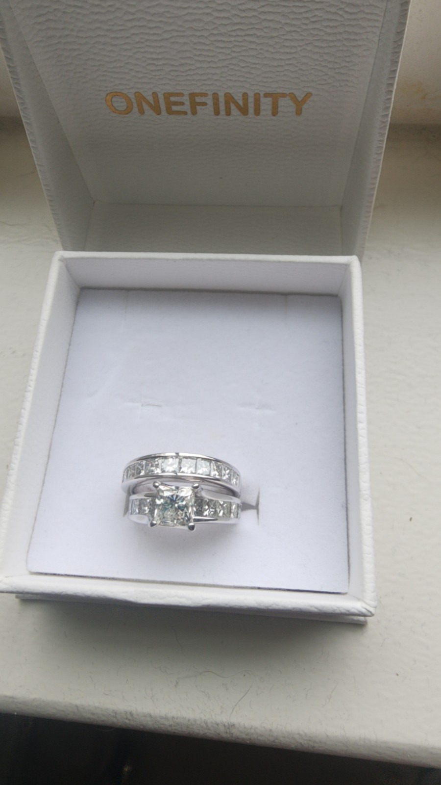14K White Gold Princess-Cut Diamond Ring Set Channel-Set Sz 7 GSI