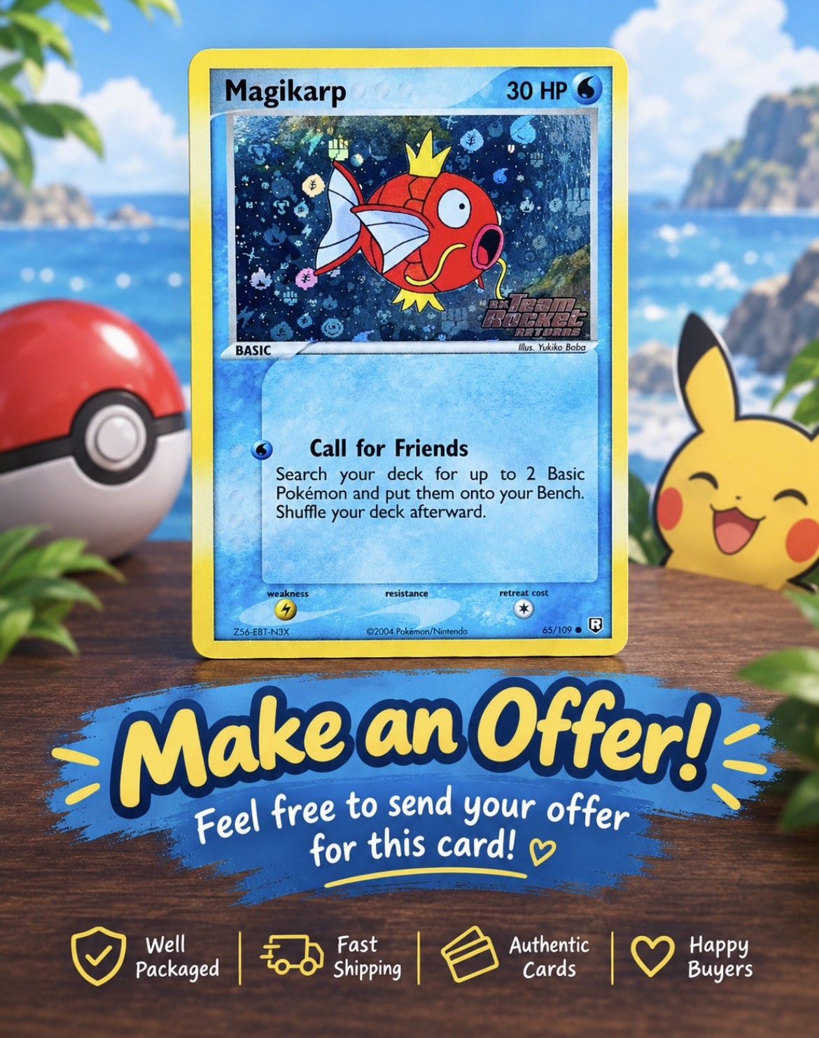 2004 Magikarp Ex Team Rocket Returns - Holo Stamped - 65/109 Pokemon Card EXC 2004 Magikarp Ex Team Rocket Returns - Holo Stamped - 65/109 Pokemon Card EXC