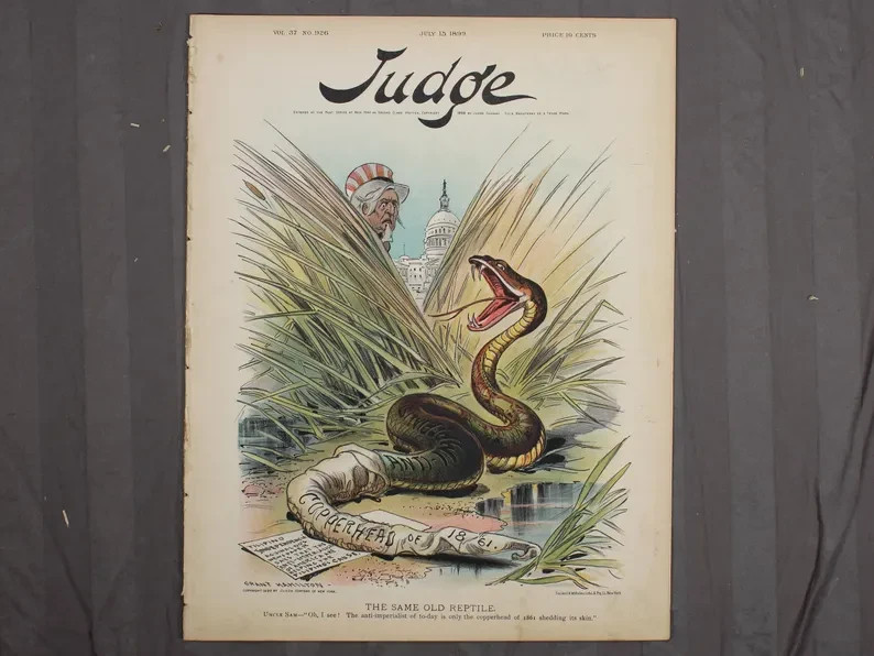 1899 Judge Magazine Same Old Reptile Grant Hamilton Political Cartoon