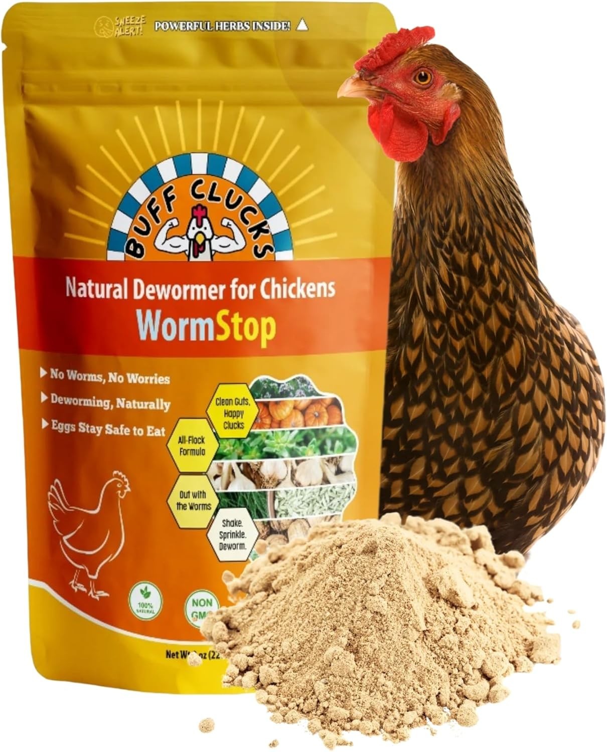 Buff Clucks WormStop Herbal Chicken Powder 8oz Natural Backyard Flock Supplement
