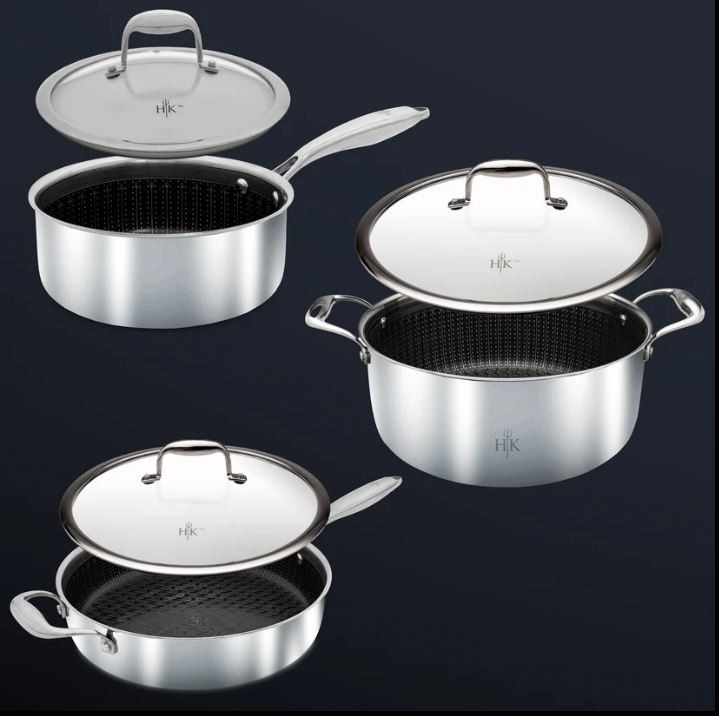 Hell\'s Kitchen TRI-CLAD PFAS FREE 6pcs Pot set HKHSP-60C Open box