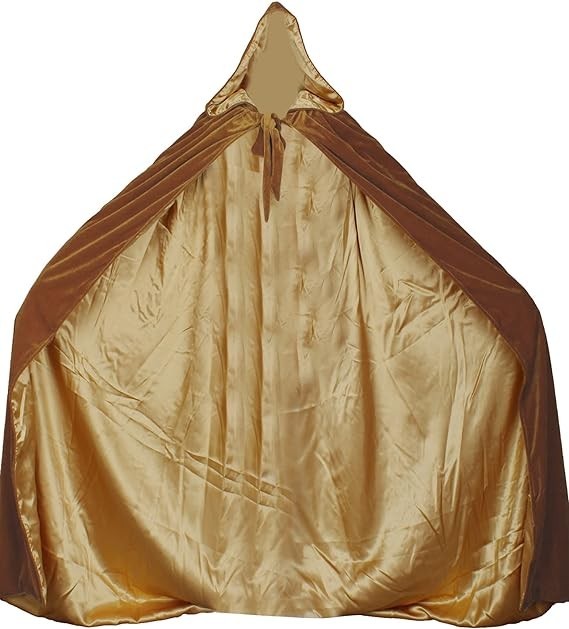 Velvet Renaissance Medieval Cloak Cape Lined with Satin Large Dark Gold-gold