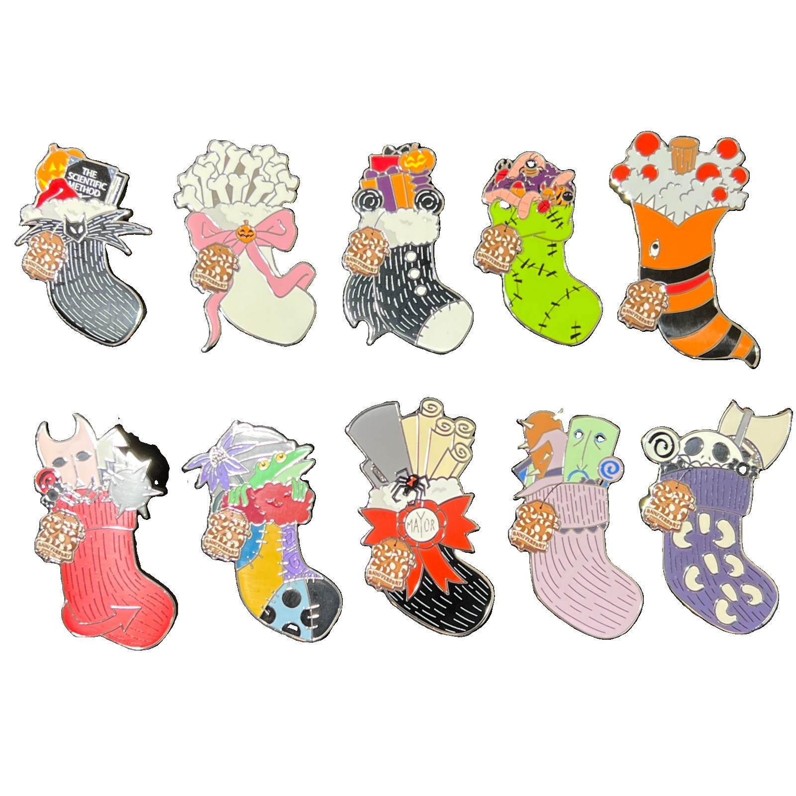 Disney 25th Anniversary Nightmare Before Christmas Stockings Mystery 10 Pin Set Disney 25th Anniversary Nightmare Before Christmas Stockings Mystery 10 Pin Set