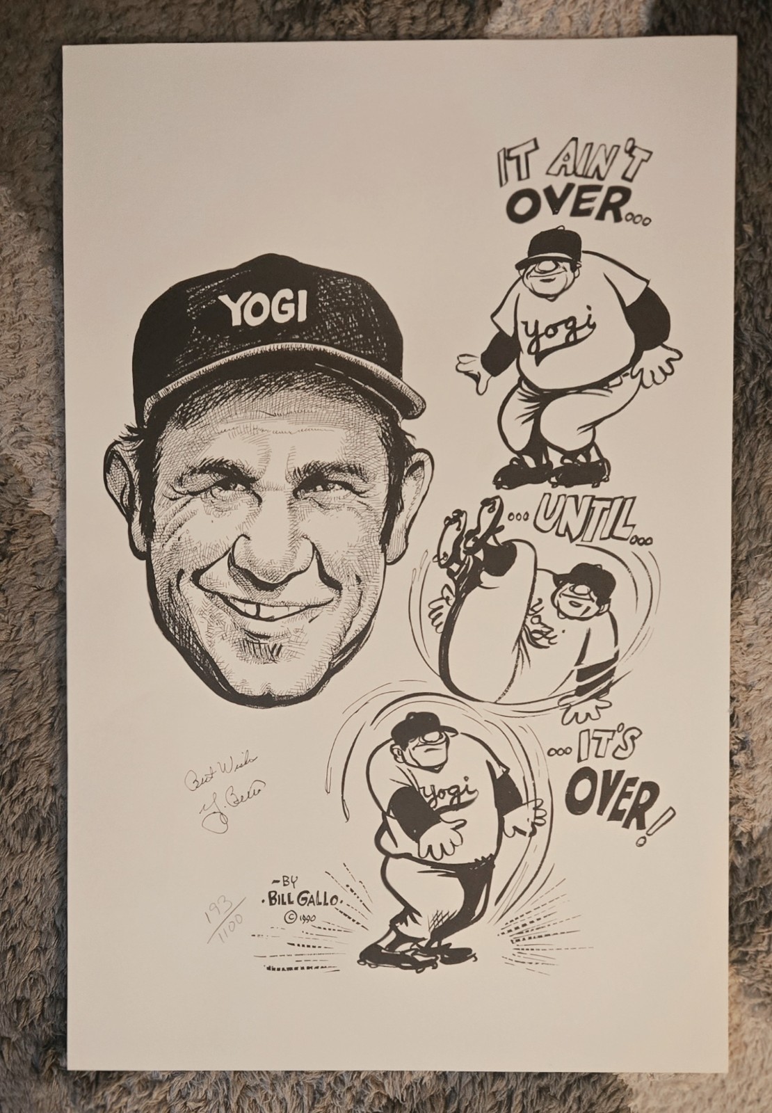 NY Yankees HOFer Yogi Berra signed Bill Gallo lithograph/ numbered ltd ed MINT