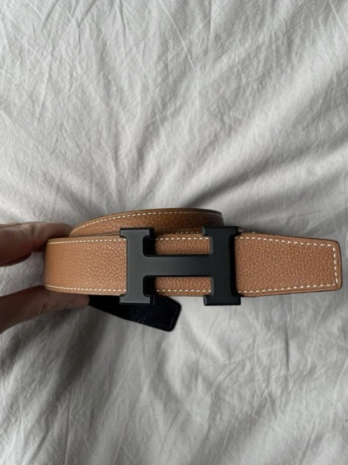 Hermes Reversible Leather H Belt Brown & Black w/ Noir Buckle 34-36\