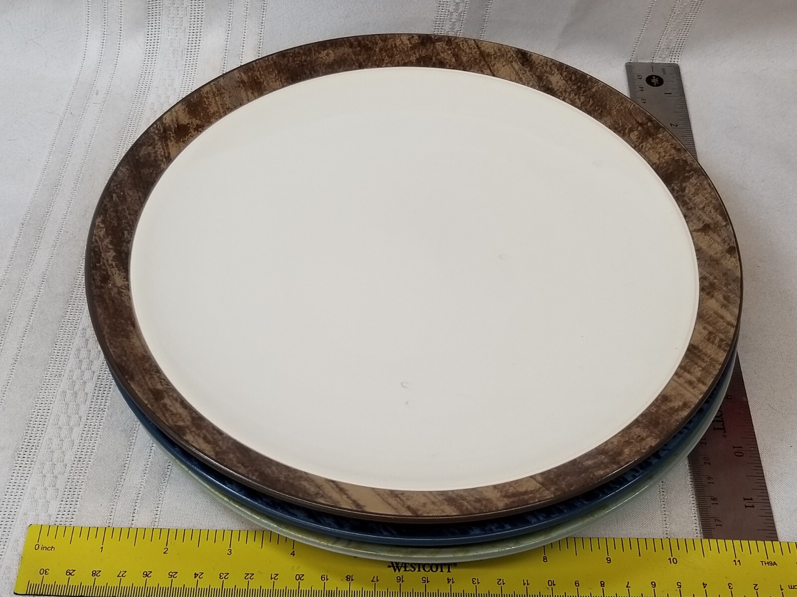 3  Noritake Elements Dinner Plates - Flora Stoneware 8062Y Brown Green Blue