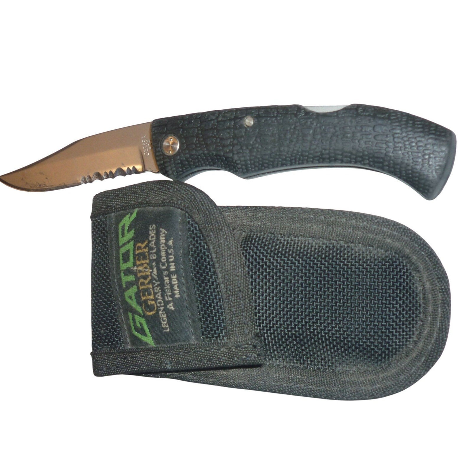 Vintage Gerber Gator 625 Folding Knife Partially Serrated USA Made With Sheath