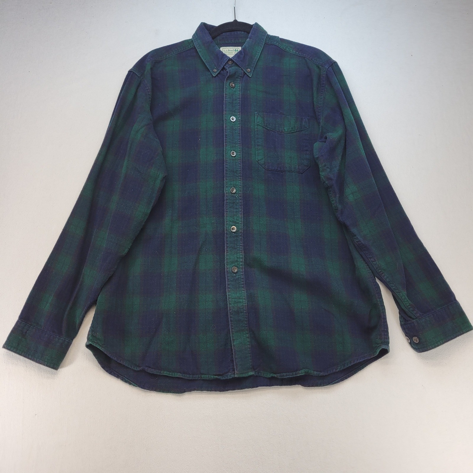 L.L. Bean Flannel Shirt Mens Large Green Blue Plaid Button Down Cotton L.L. Bean Flannel Shirt Mens Large Green Blue Plaid Button Down Cotton