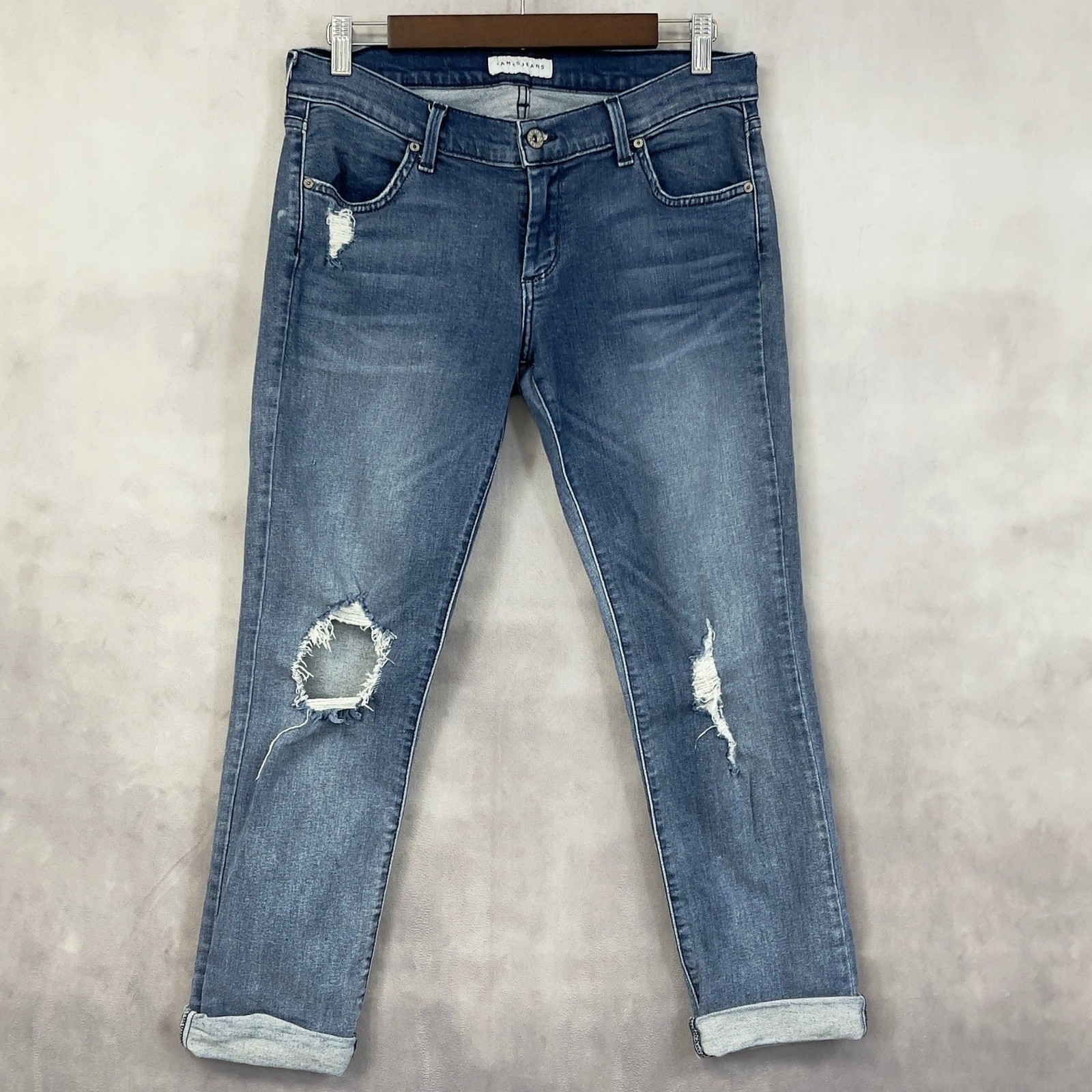 James Jeans Neo Beau Distressed Boyfriend Womens 29 Blue Stretch Low Rise Indie