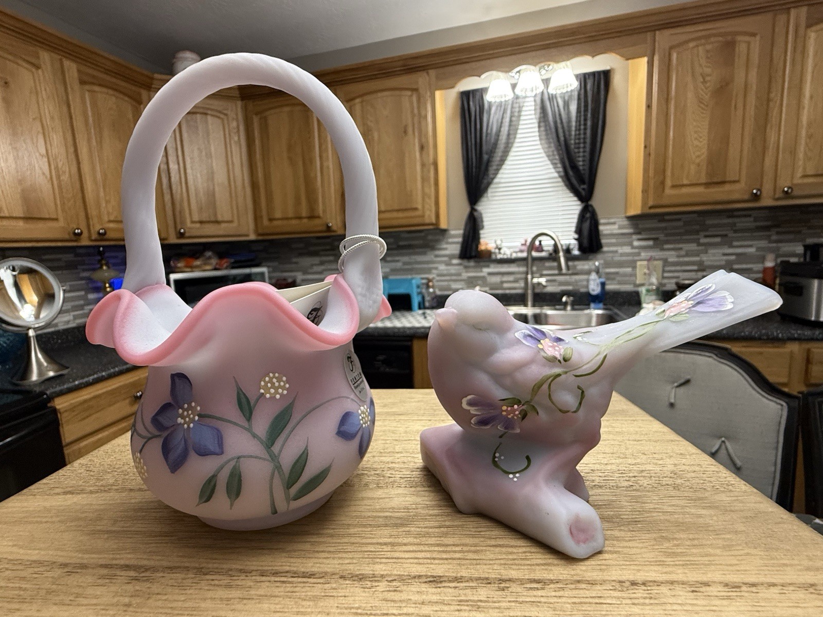 Fenton Blue Burmese Basket and Bird Set Fenton Blue Burmese Basket and Bird Set
