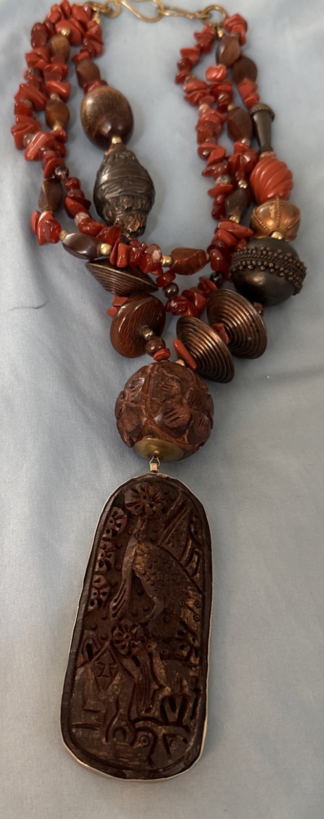 Antique Red Czech Glass Egyptian Hand Made Revival Pharaoh Scarab Bead Necklace Antique Red Czech Glass Egyptian Hand Made Revival Pharaoh Scarab Bead Necklace