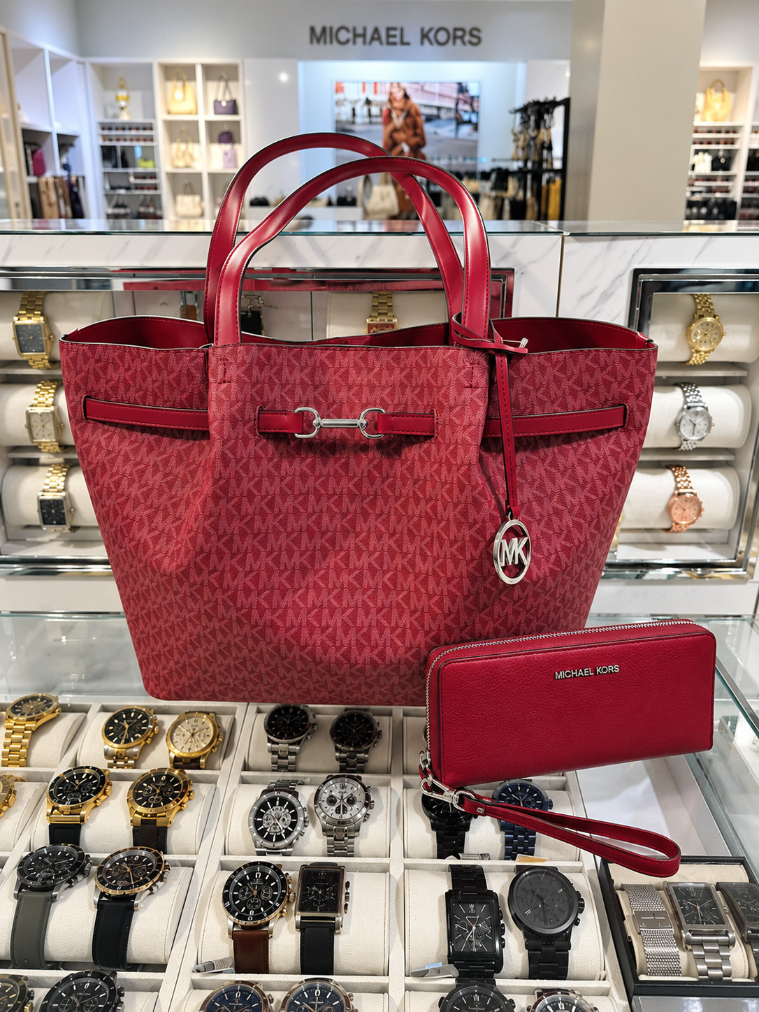 Michael Kors Women Shoulder Tote Bag Carson Maroon Large Handbag Purse + Wallet Michael Kors Women Shoulder Tote Bag Carson Maroon Large Handbag Purse + Wallet