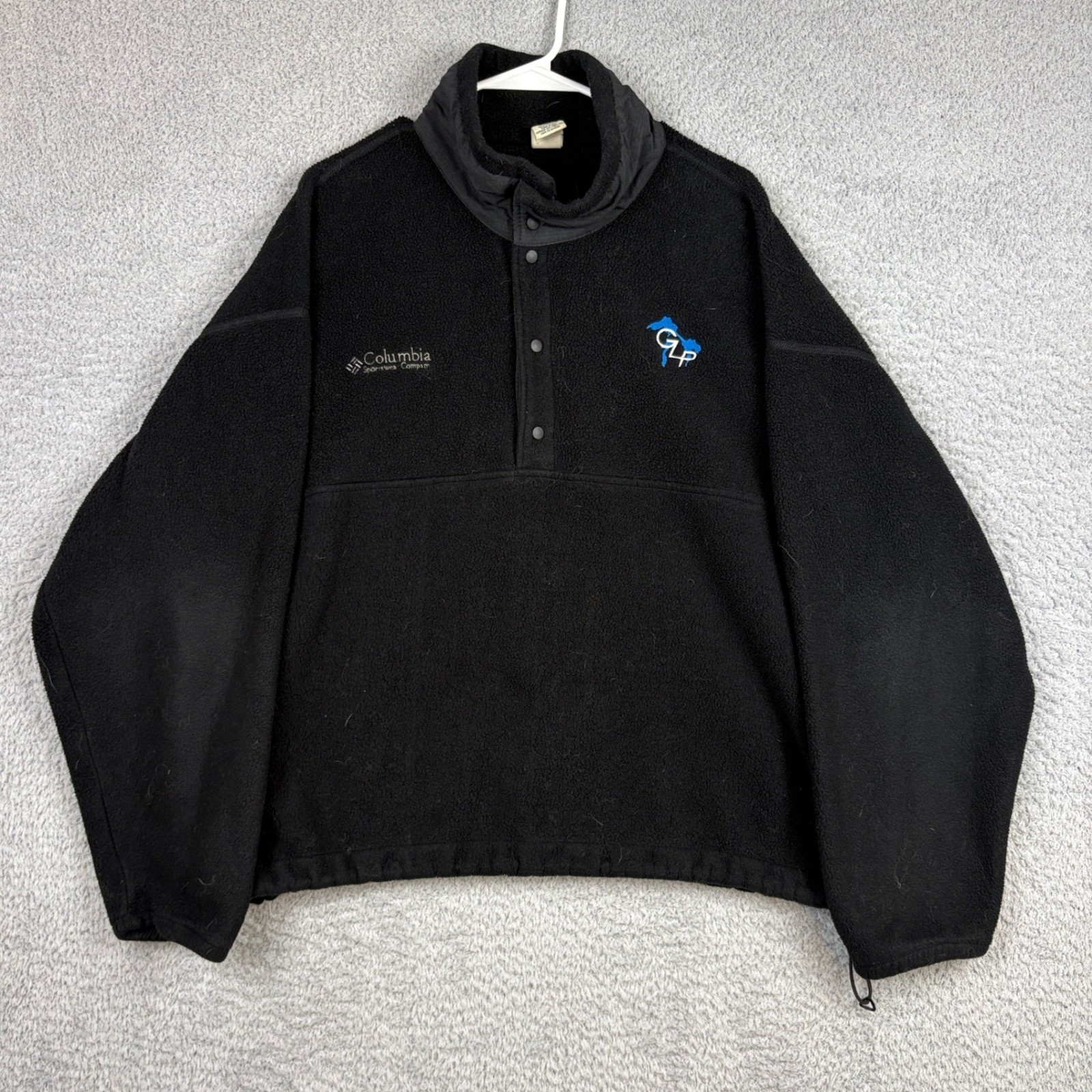 Vintage Columbia Fleece Pullover Mens XL Black GLP Logo Snap T Made in USA Gorp