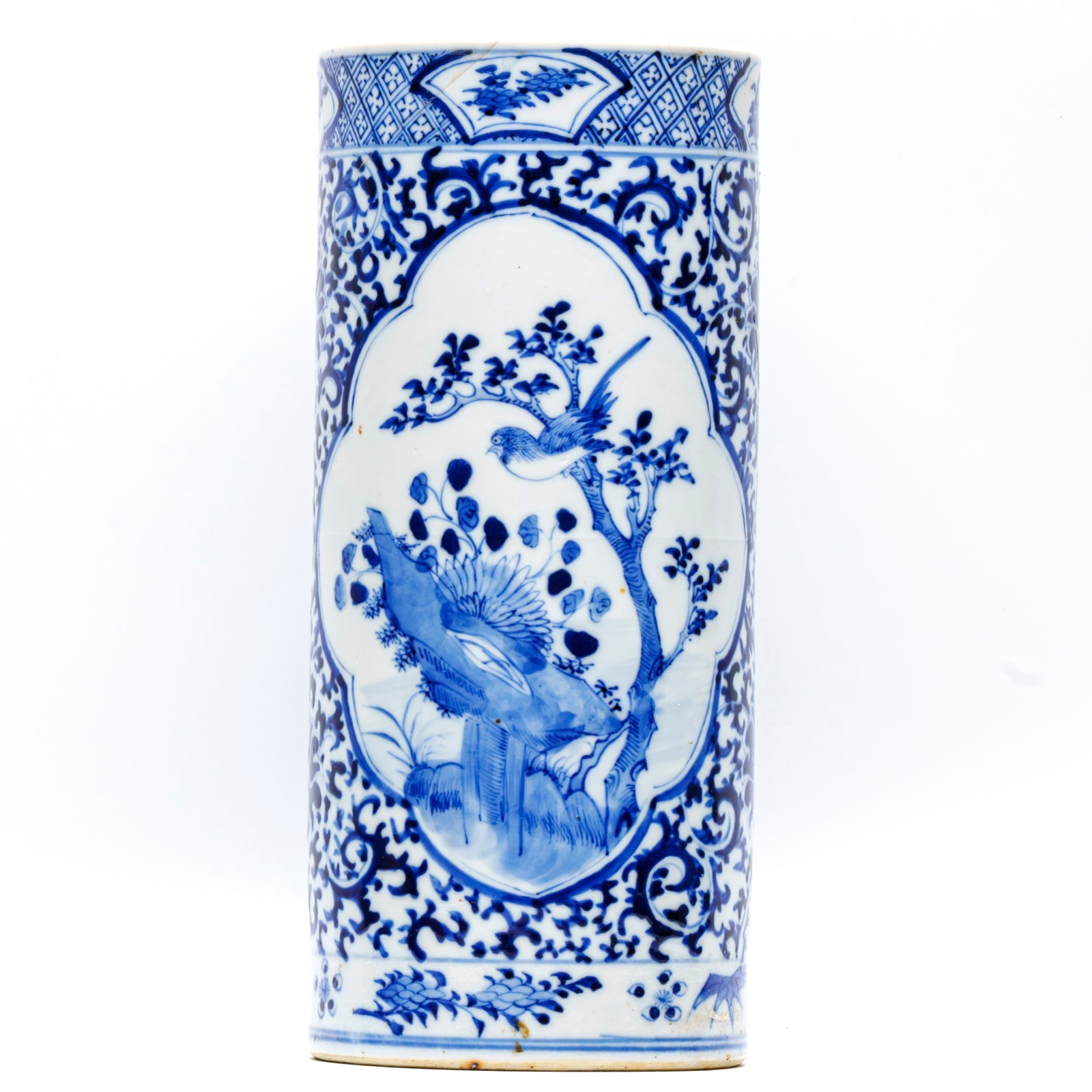 Chinese Porcelain Sleeve Vase Blue White Revival Kangxi Marked Late Qing 19C
