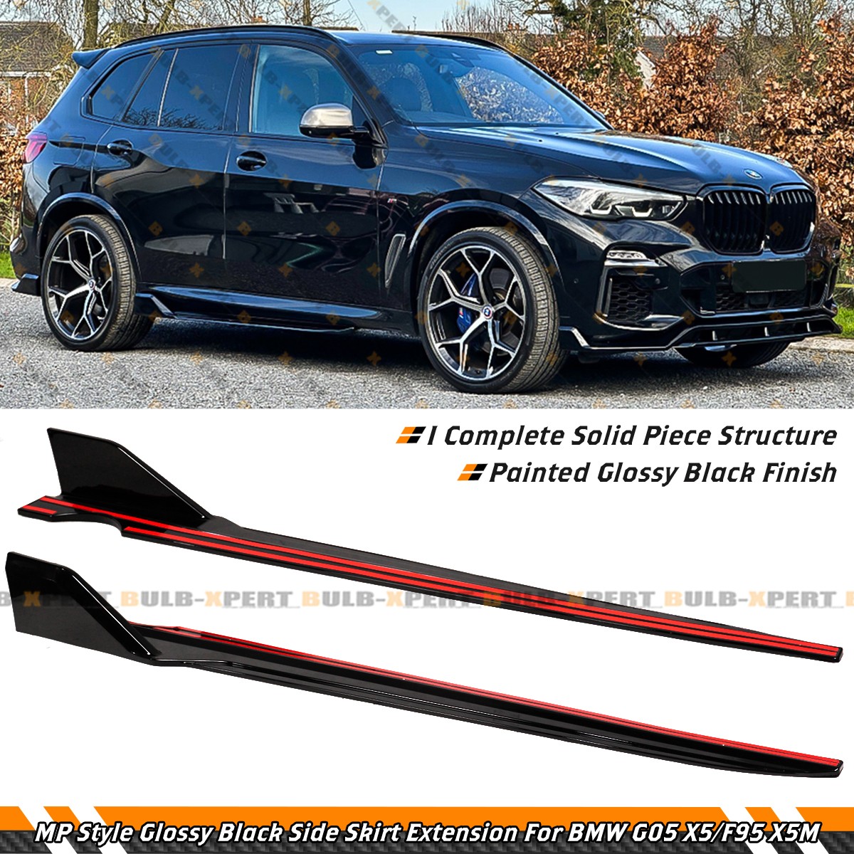 For 2019-2026 BMW G05 X5 M Sport F95 MP Style Glossy Black Side Skirt Extension