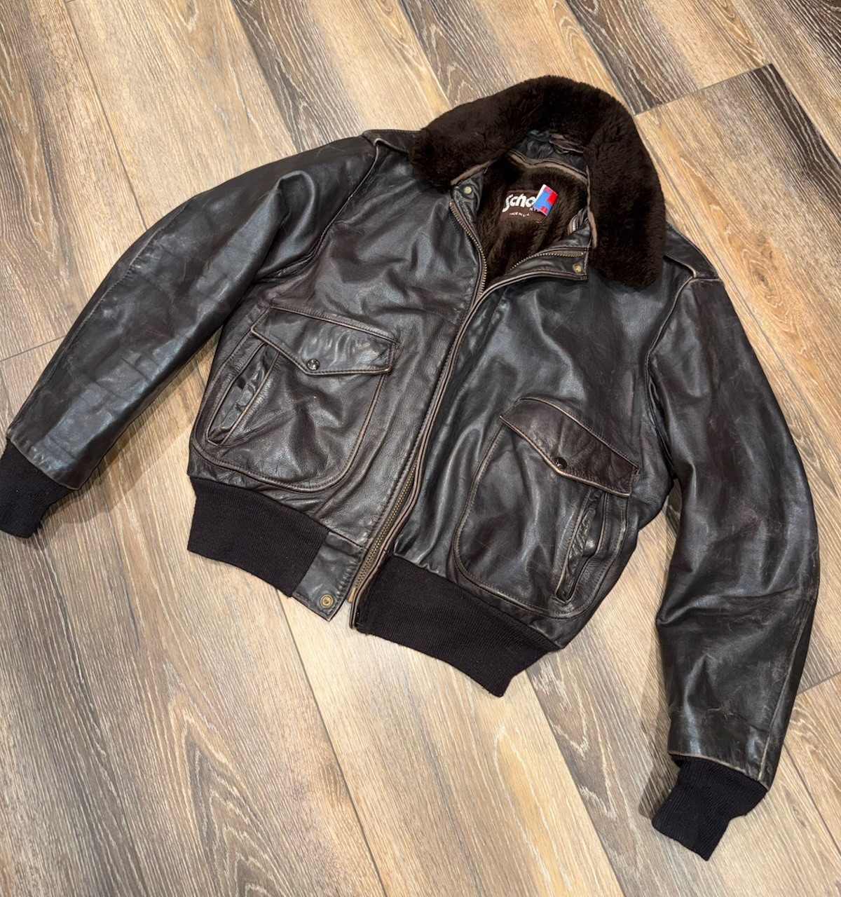 Vintage  Full Schott nyc 184sm leather flight jacket 44 brown bomber Jacket