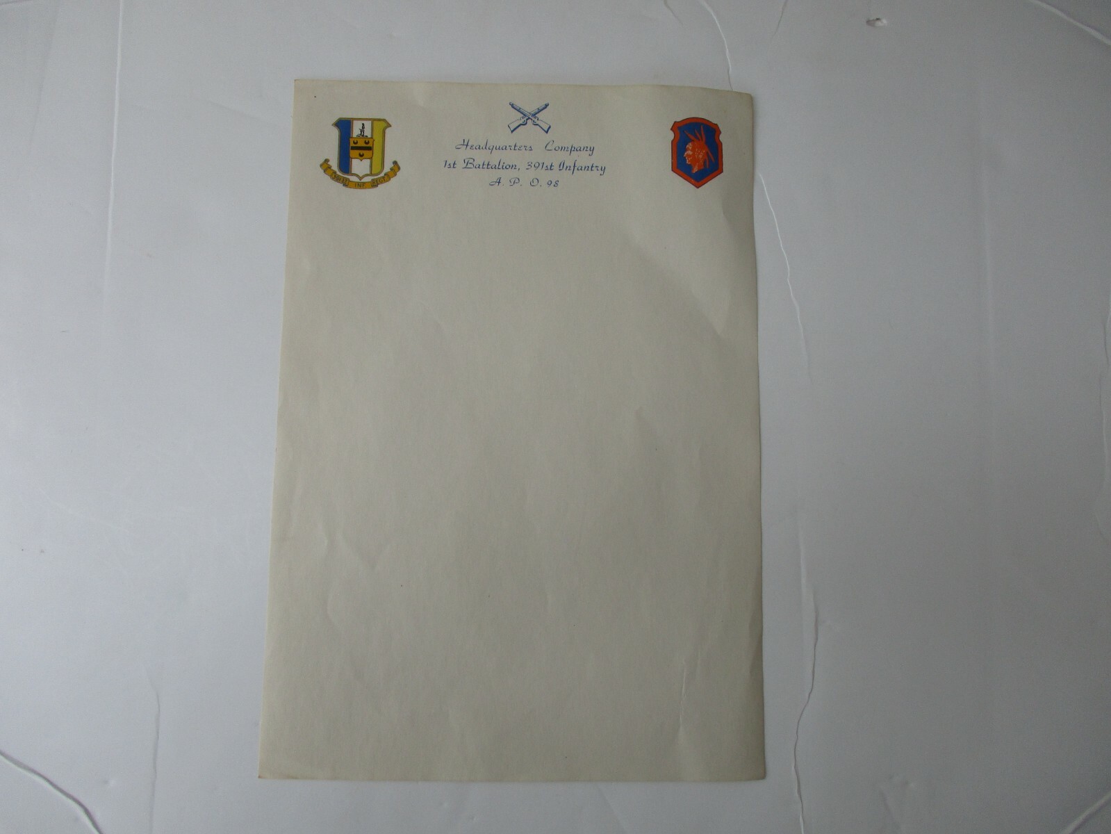 WWII US Army Stationary 98th Division 391st Infantry 1st Battalion HQ Co WW2