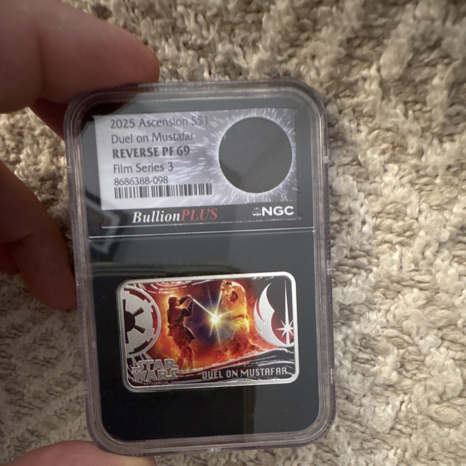 2025 Ascension Island Duel on Mustafar 1 oz .999 Silver RP NGC PF69 8686388-098 2025 Ascension Island Duel on Mustafar 1 oz .999 Silver RP NGC PF69 8686388-098