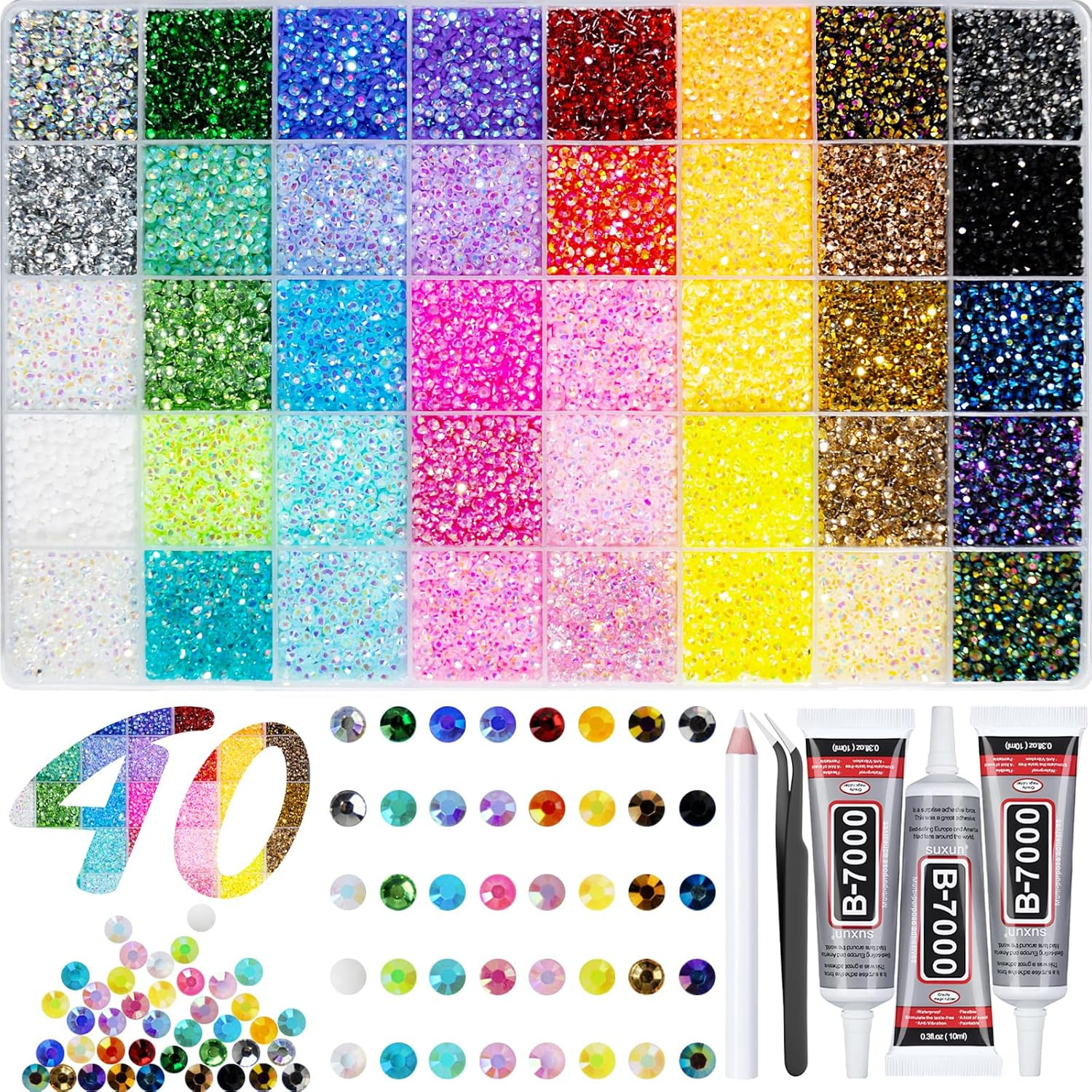 50000+Pcs Rhinestones for Bedazzling Kit 3mm Gems Bedazzler Set | 40 Colors Flat 50000+Pcs Rhinestones for Bedazzling Kit 3mm Gems Bedazzler Set | 40 Colors Flat