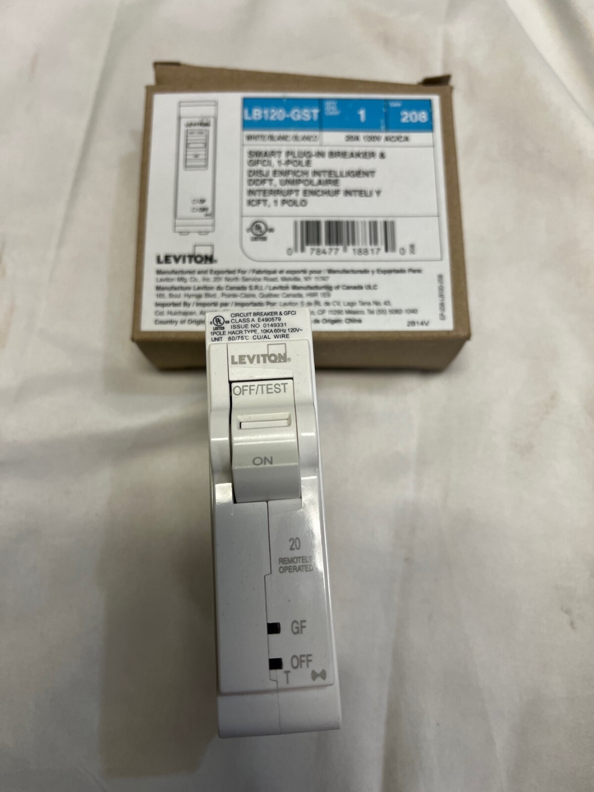 Leviton LB120-GST 2nd Gen Smart Circuit Breaker with Remote Control, GFCI, 1-Pol Leviton LB120-GST 2nd Gen Smart Circuit Breaker with Remote Control, GFCI, 1-Pol