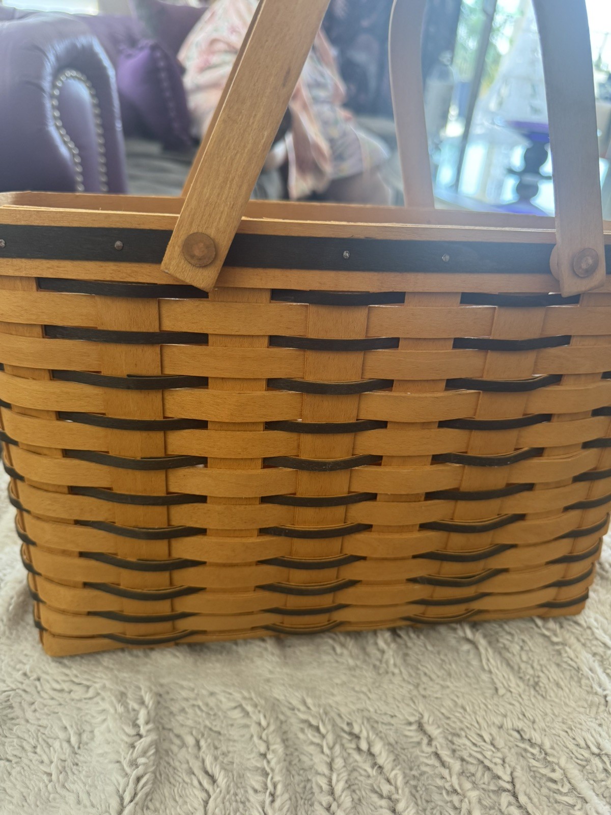 Longaberger 1998 Cherished Memories Sweetheart Basket, Blue, protector and liner Longaberger 1998 Cherished Memories Sweetheart Basket, Blue, protector and liner