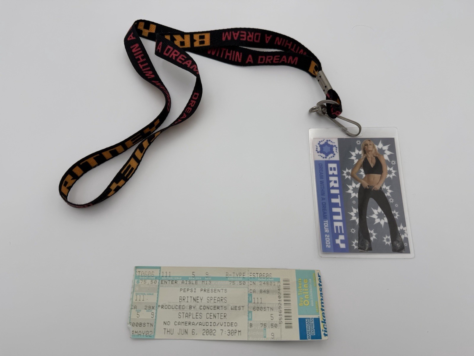 Britney Spears Dream Within a Dream Tour 2002 Lanyard & Ticket Staples Center