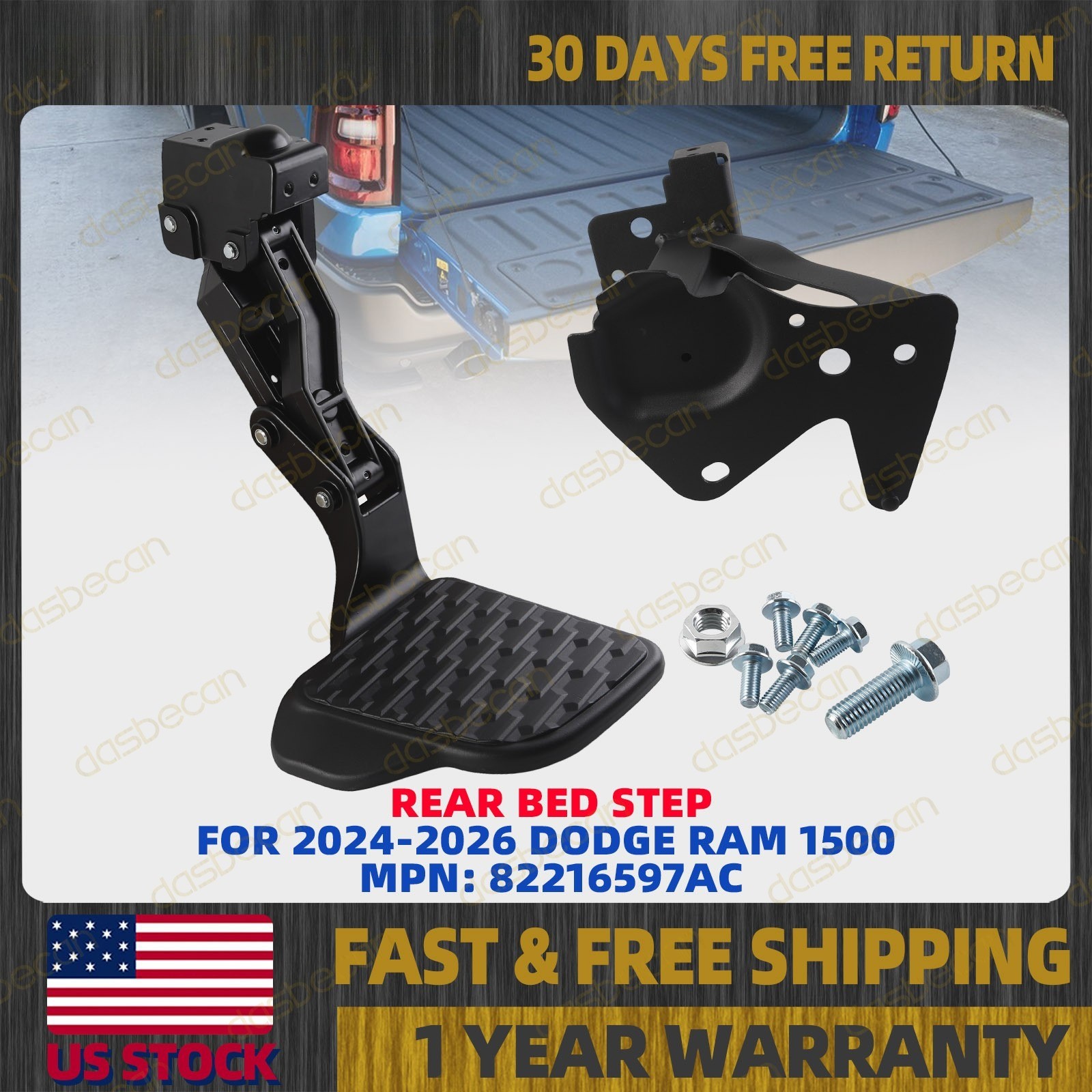 Rear Bed Step For 2024-2026 Ram 1500 Retractable Tailgate Bumper Step 82216597AC
