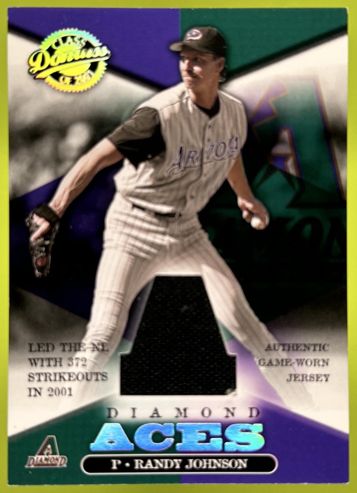 2001 Donruss Class of Randy Johnson #A2 Diamond Aces 286/750 GU MEM Diamondback