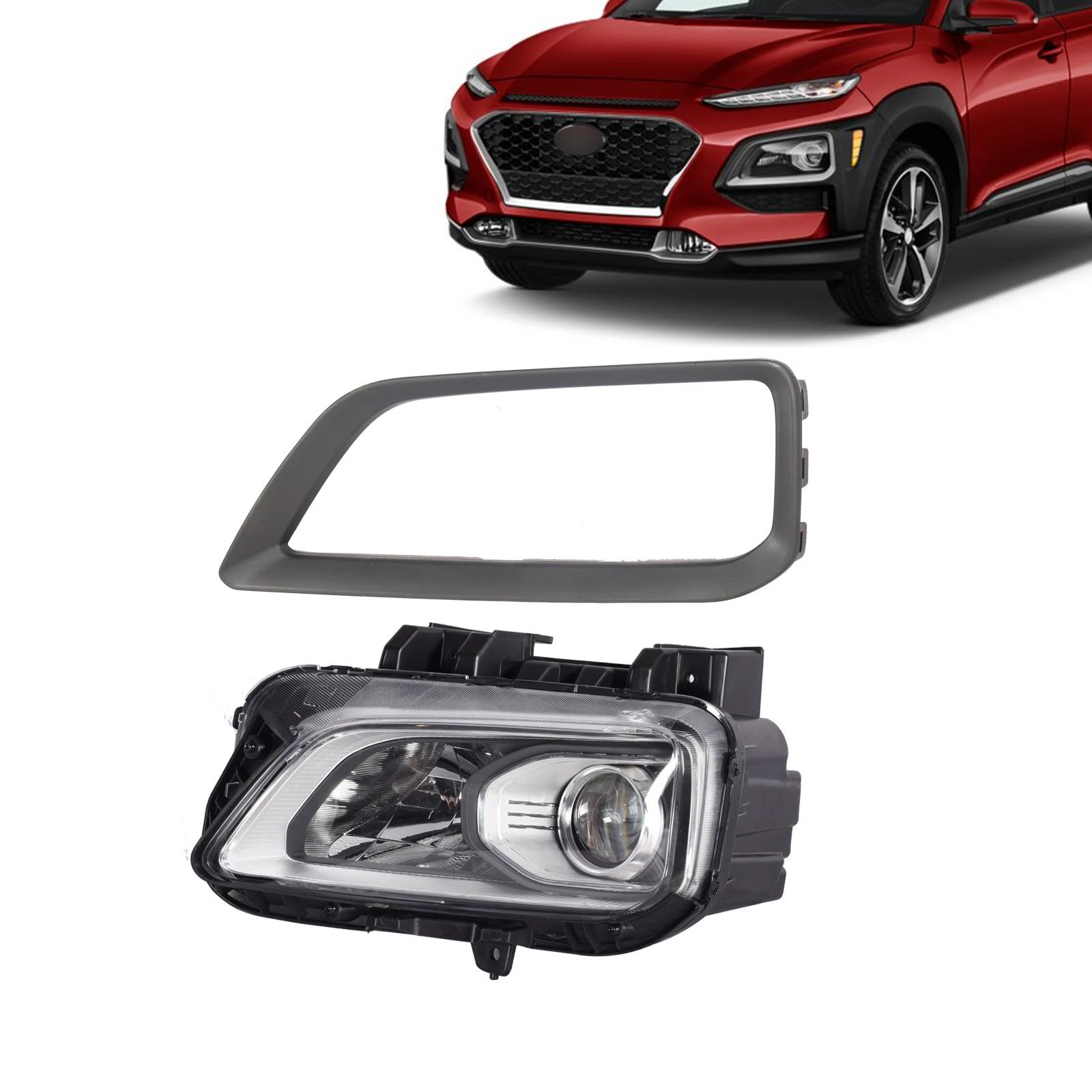 Fits 2018-2021 2019 2020 Hyundai Kona Headlight Halogen Driver Left Side W/Bezel