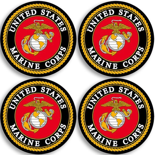 4-Pack 1.5 inch Round Official Marine Corps Logo Stickers (decal) USMC Licensed