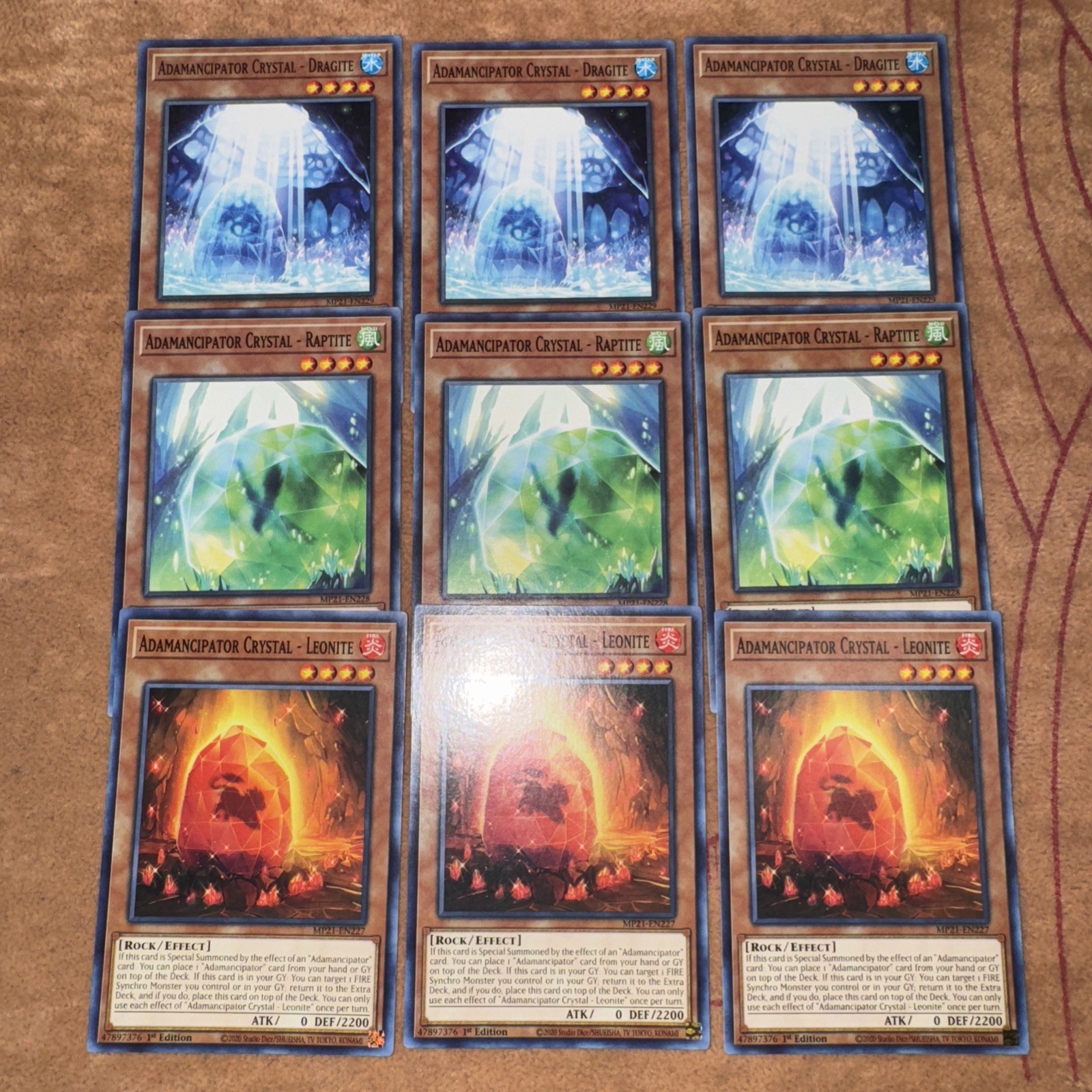 🔥 YUGIOH 3X Adamancipator Crystal - Leonite Raptite Dragite MP21-EN227 228 229