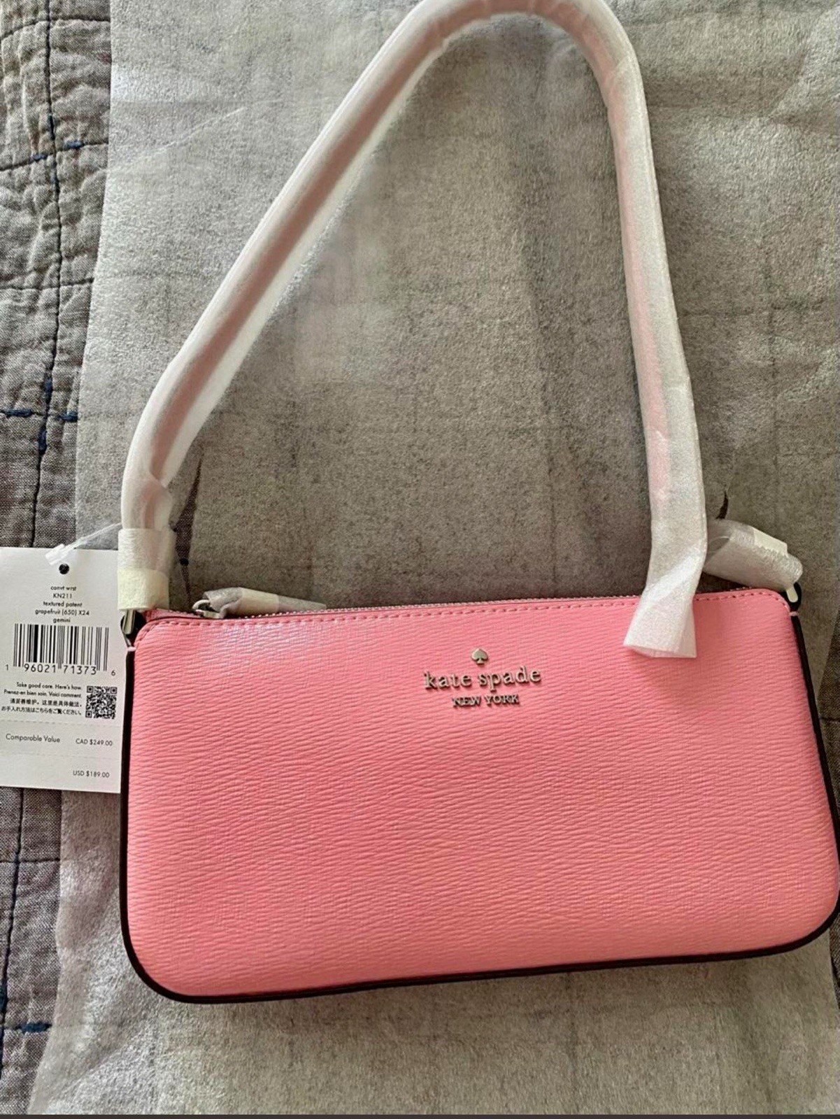 kate spade new york Pink Pebbled Zip Shoulder Bag Solid Rectangle Logo kate spade new york Pink Pebbled Zip Shoulder Bag Solid Rectangle Logo
