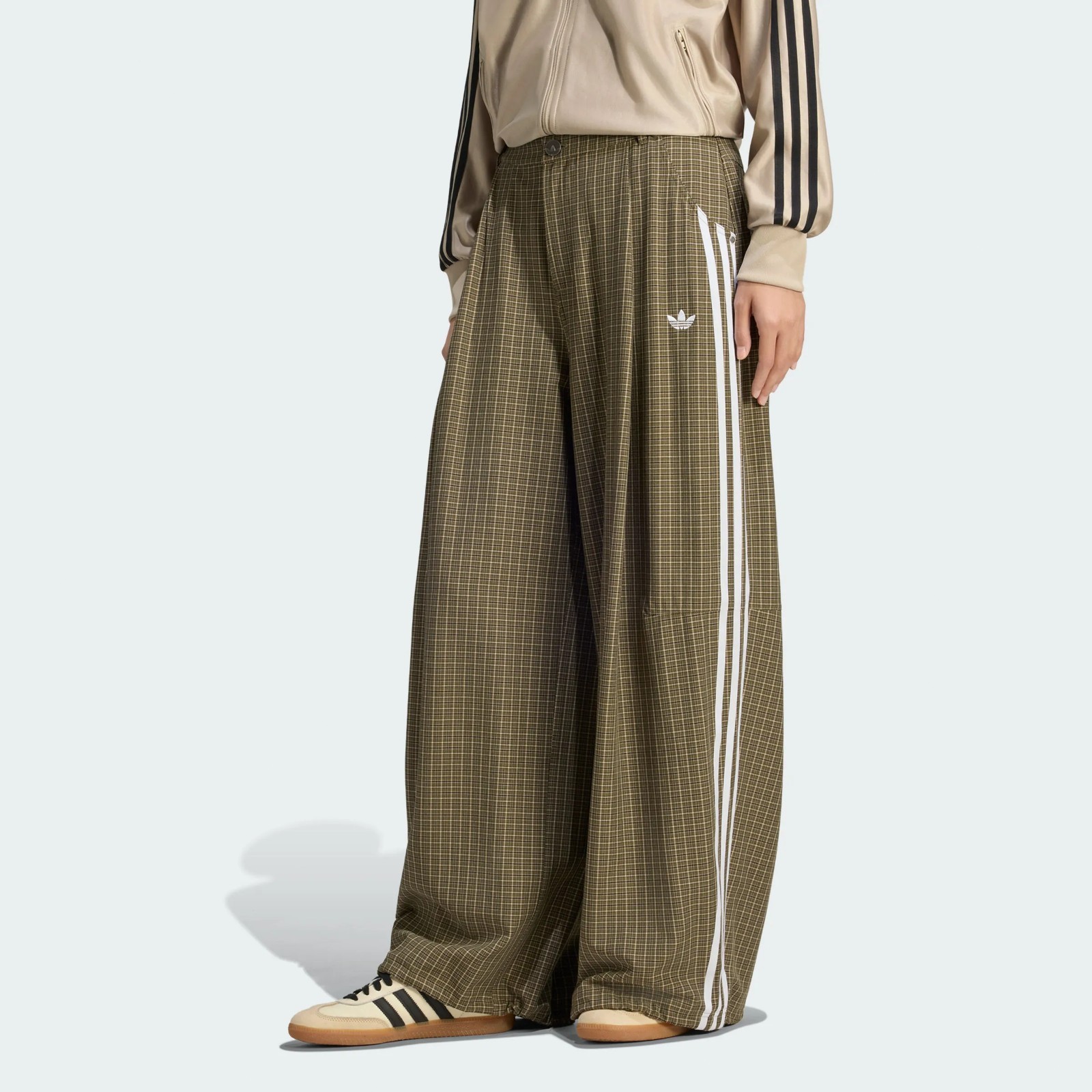 Adidas Originals Women's Check Trouser Loose Fit Pants Olive Strata LE8308-NEW