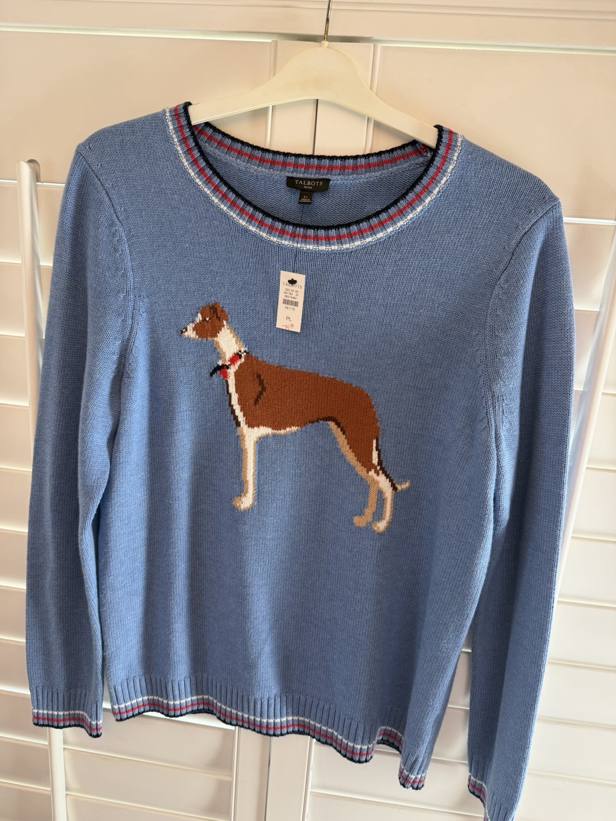 NWT Talbots Women\'s Blue Dog Sweater - Petite Large (PL) - 
