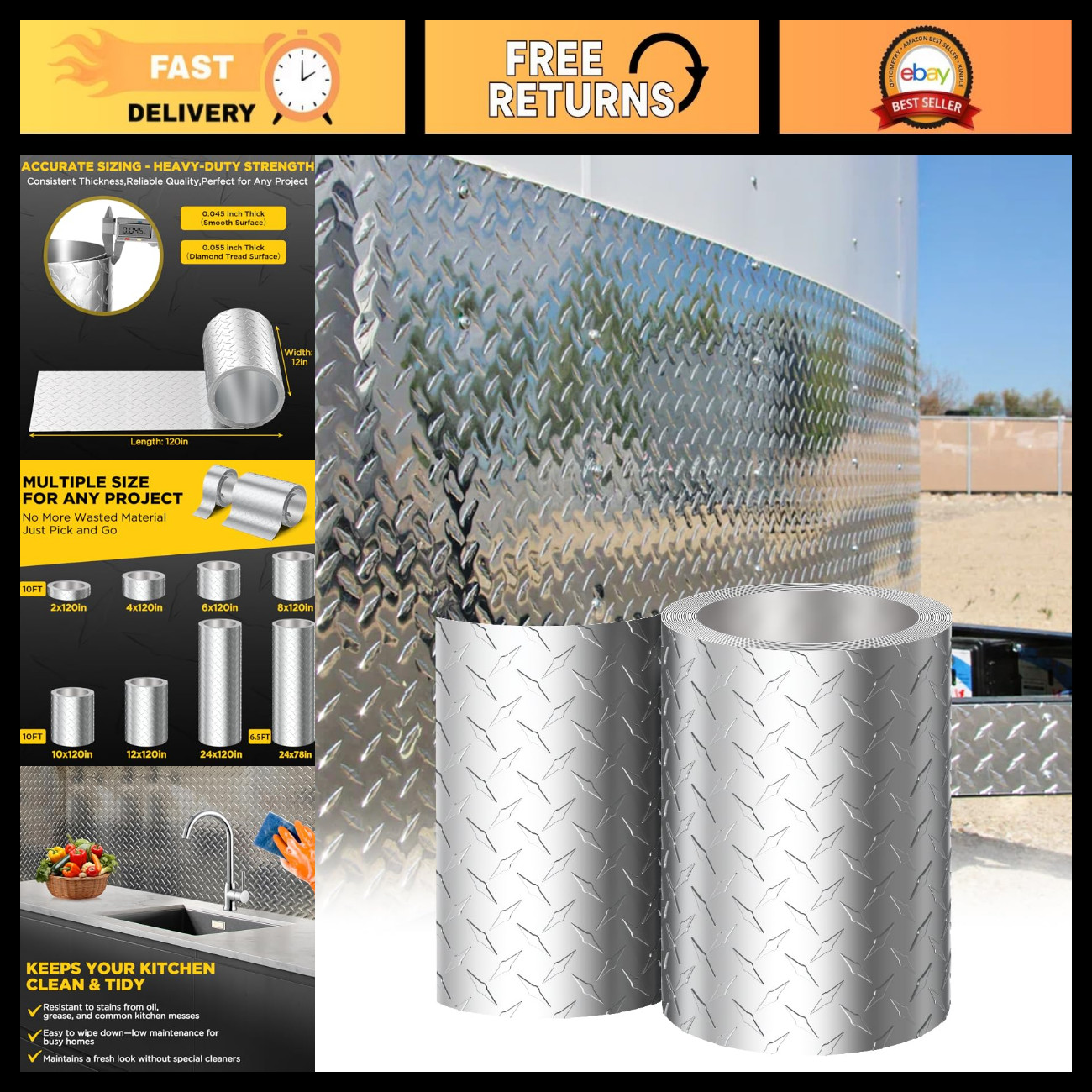 Aluminum Diamond Plate Sheet Metal - Tread Texture Panel for Trucks, Trailers, G