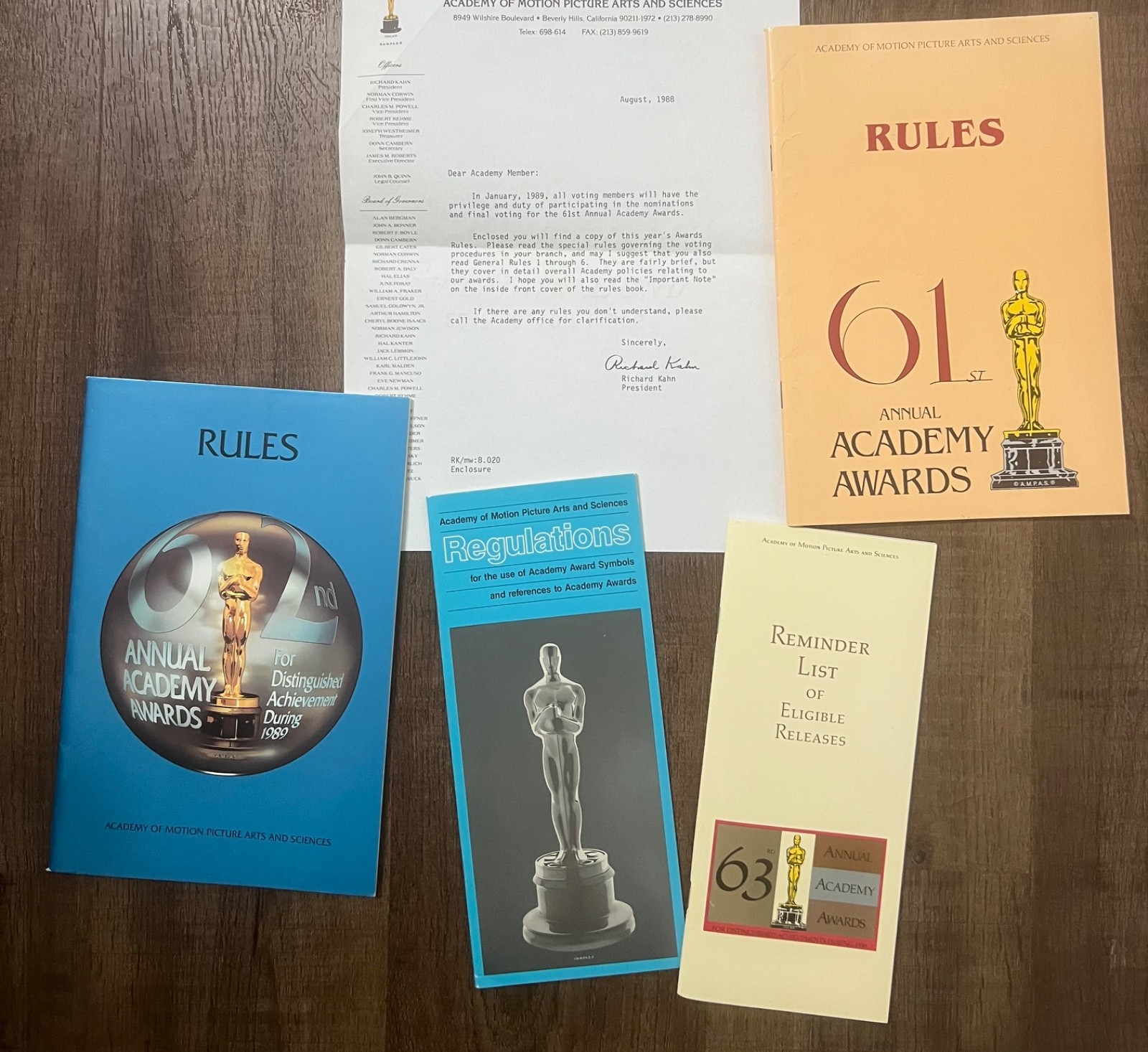 Vintage Academy Awards 61st 62nd 63rd Oscar Rules Voting Documents Lot